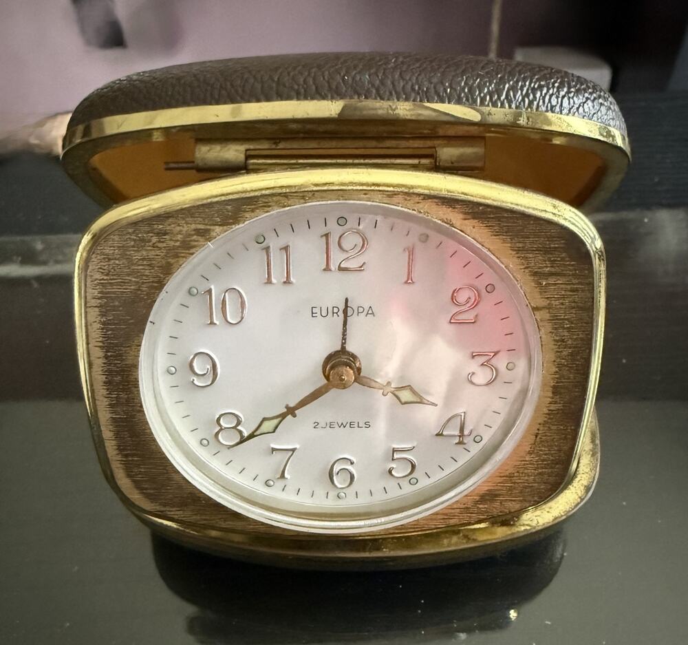 Vintage 1960s Europa Germany 2 Jewels Alarm Clock Bell Wind-Up Working Portable